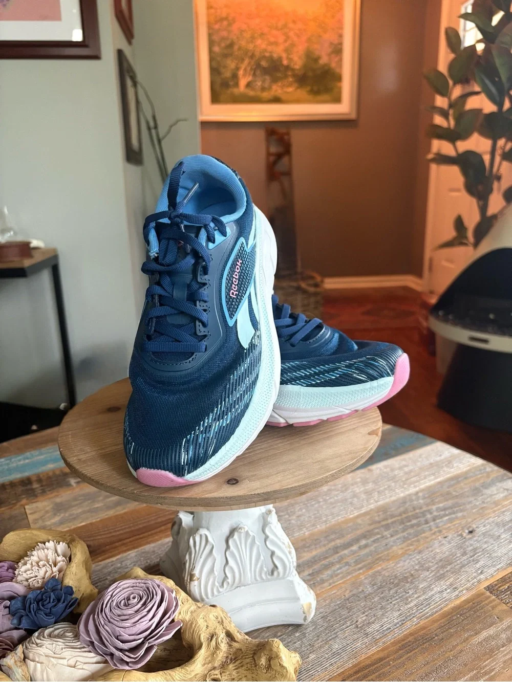 Reebok Women’s Running Shoes Size 7.5 Navy Blue Pink Athletic Sneakers